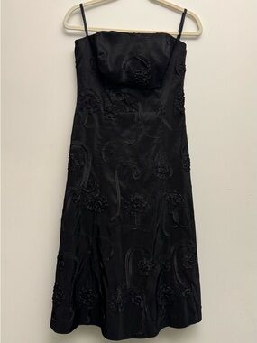 Debut- Strapless Black Floral Applique Evening Dress